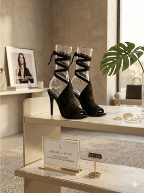 Kendall + Kylie "Evelyn" Black Suede Ankle-Tie Sandals US 5.5